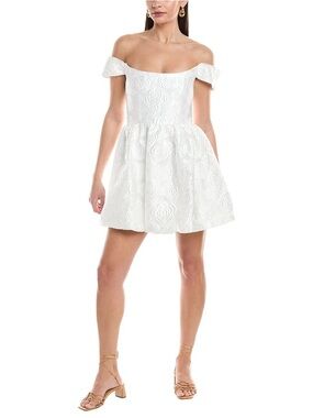Amanda Uprichard Valentina Off-Shoulder White Floral Jacquard Mini Dress